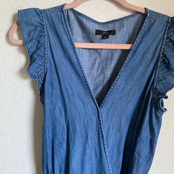 J.Crew Grand Lily Drapey Chambray Denim Blue Wrap Ruffle Hem Midi Dress 4 - Picture 6 of 16